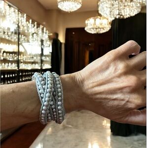 Victoria Emerson grey bead wrap bracelet w/button closure 🩶